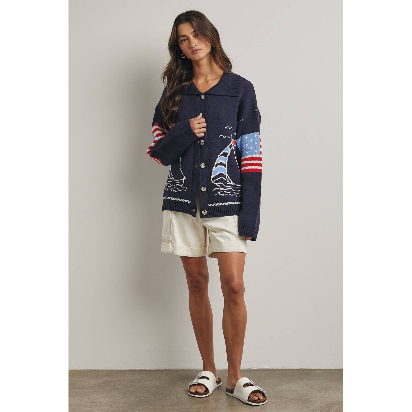 Navy Sailboat Sweater Cardigan