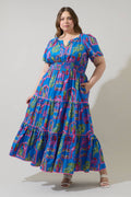 Plus Blue, Green & Pink Tropical Tiered Maxi