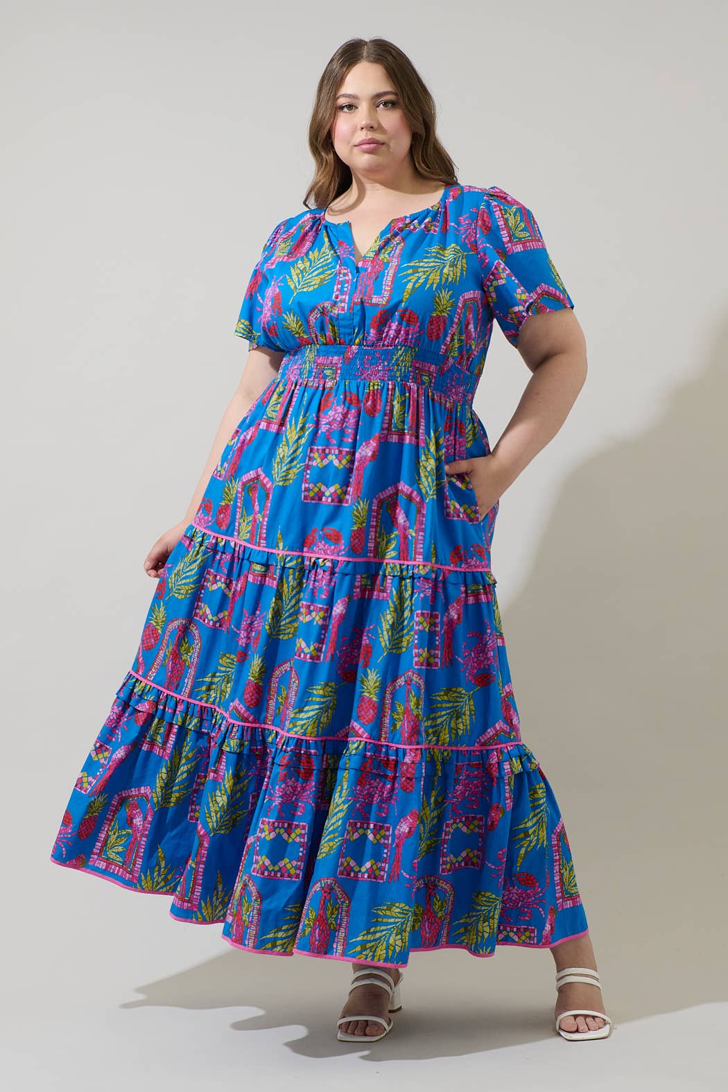 Plus Blue, Green & Pink Tropical Tiered Maxi