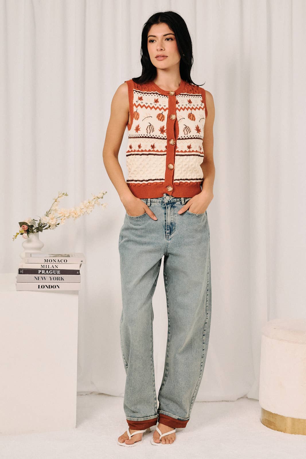 White & Rust Pumpkin Vest