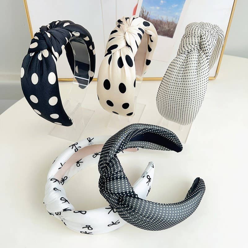 Off White Knotted Polka Dot Headband