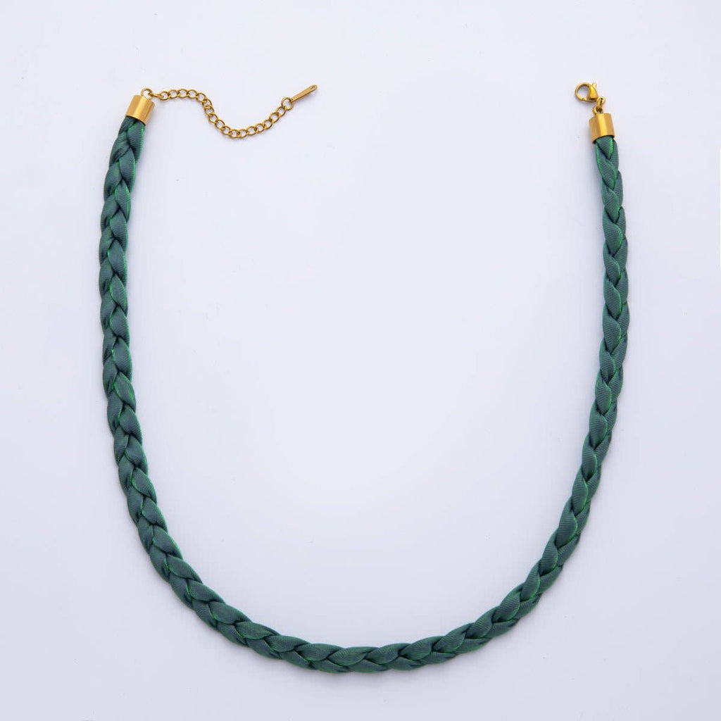 Olive Green Handmade Fabric Braided Bandana Necklace