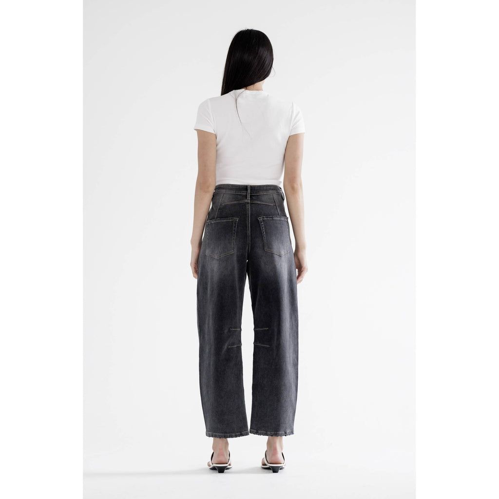 Black Eel Super High Hidden Button Barrel Jean