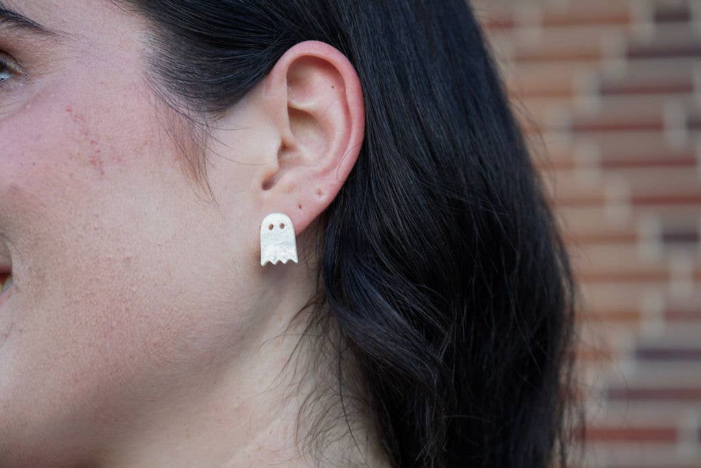 White Shimmer Mini Ghost Studs