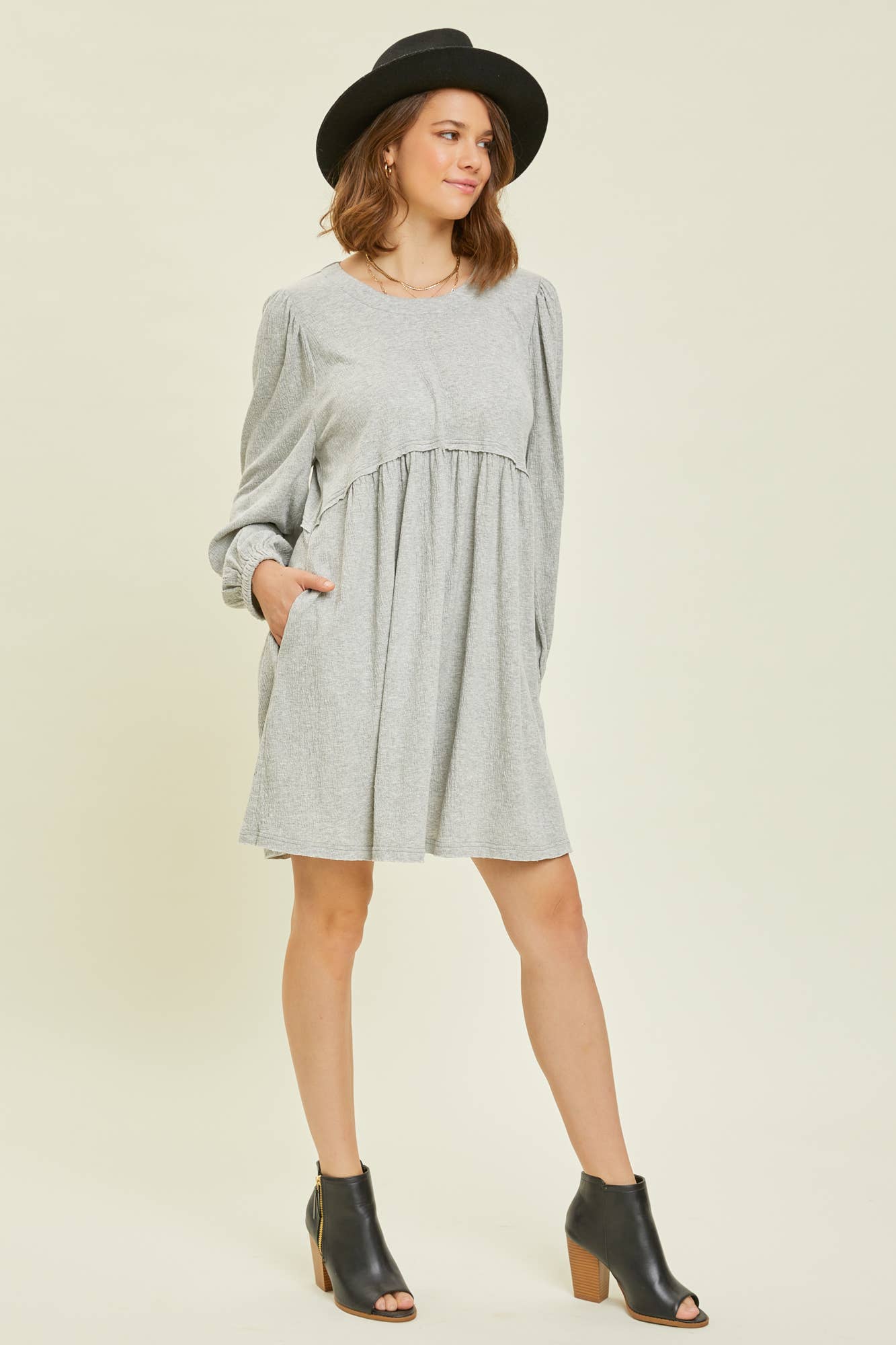 Plus Heather Grey Knit Babydoll Dress