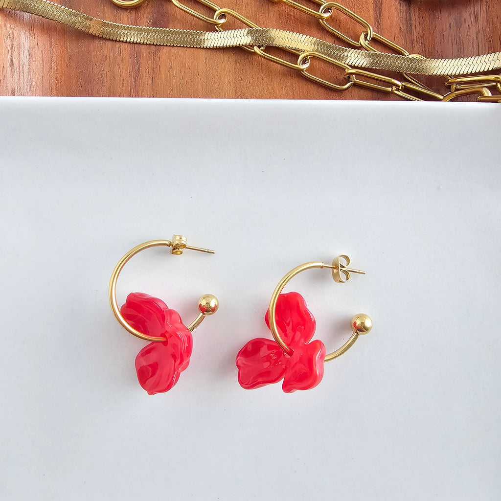 Poppy Red Magnolia Hoops