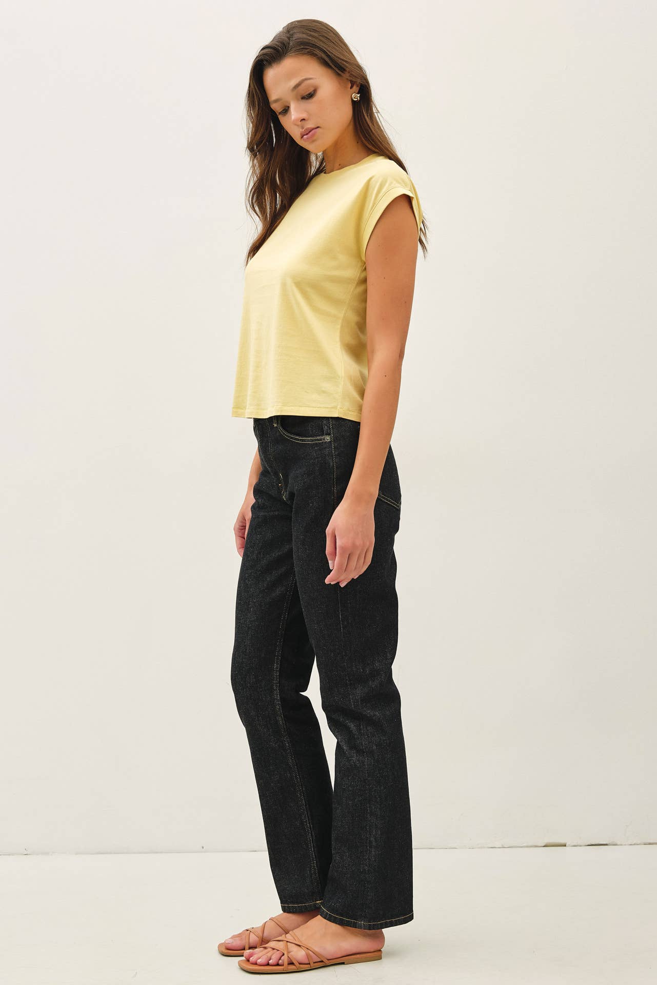 Dusty Yellow Cap Sleeve Crew Neck