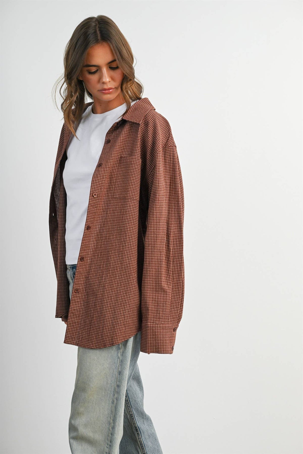 Brown Gingham Button-Up Shirt