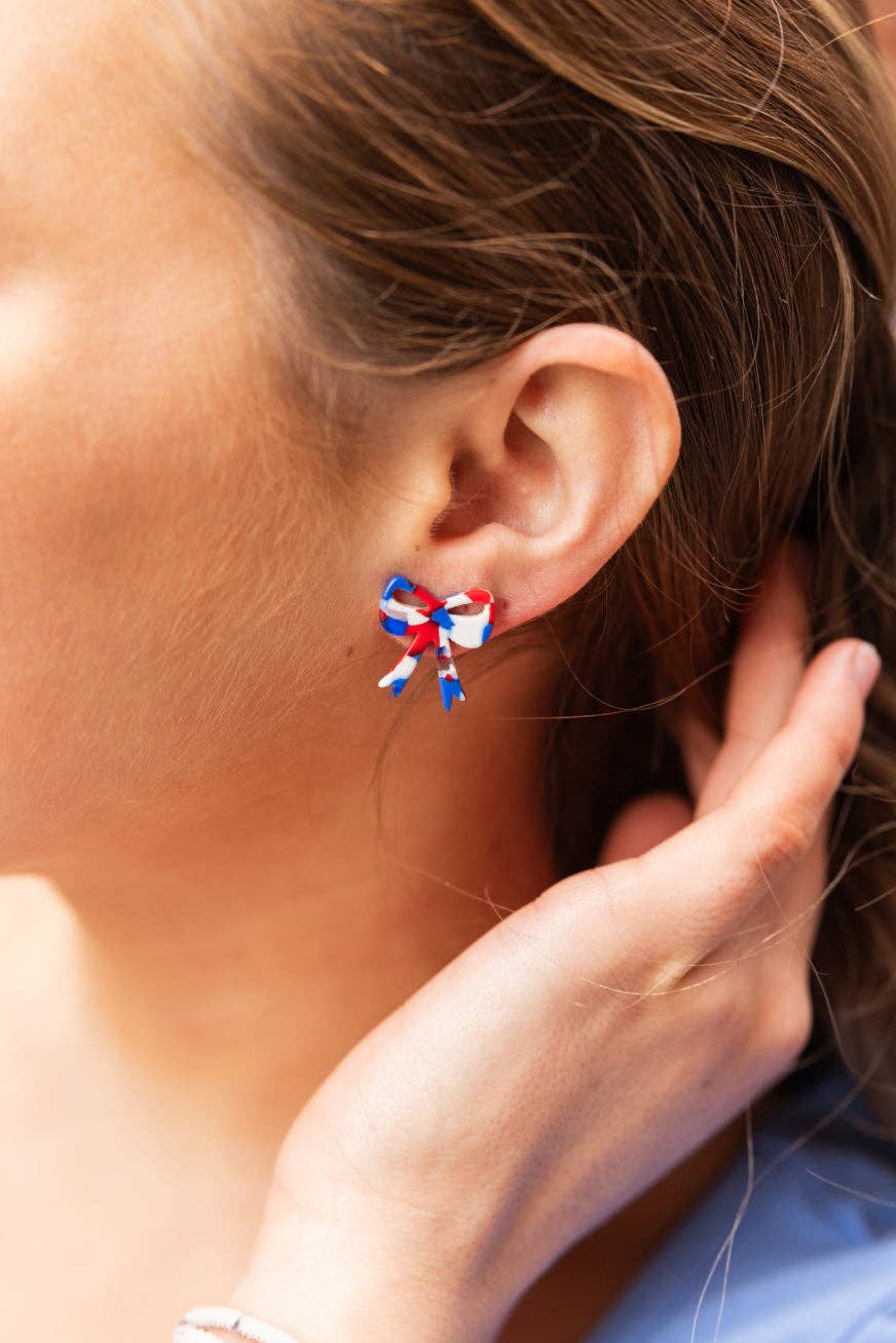 Red, White & Blue Bow Studs