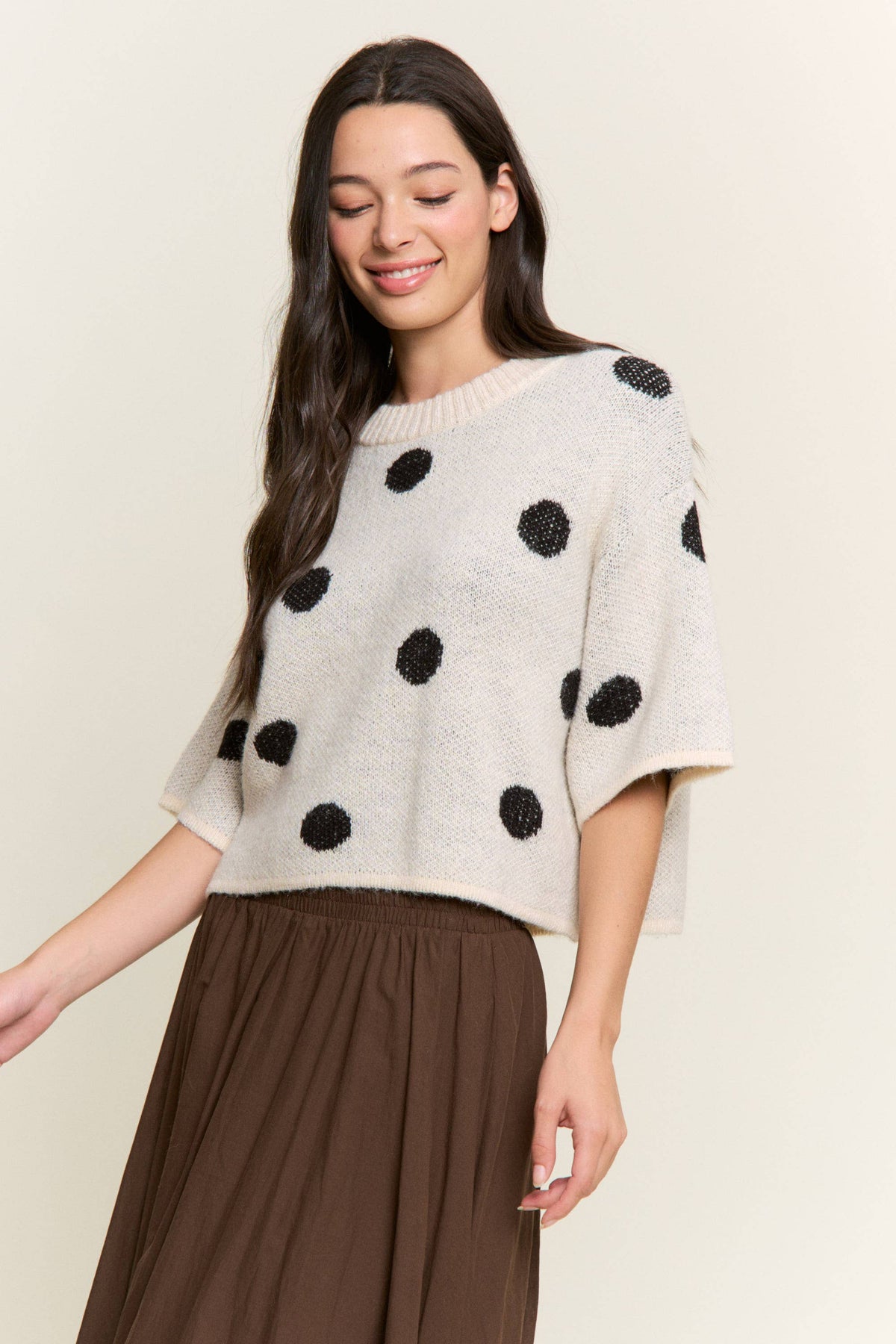 Ivory & Black Polka Dot Knit Sweater