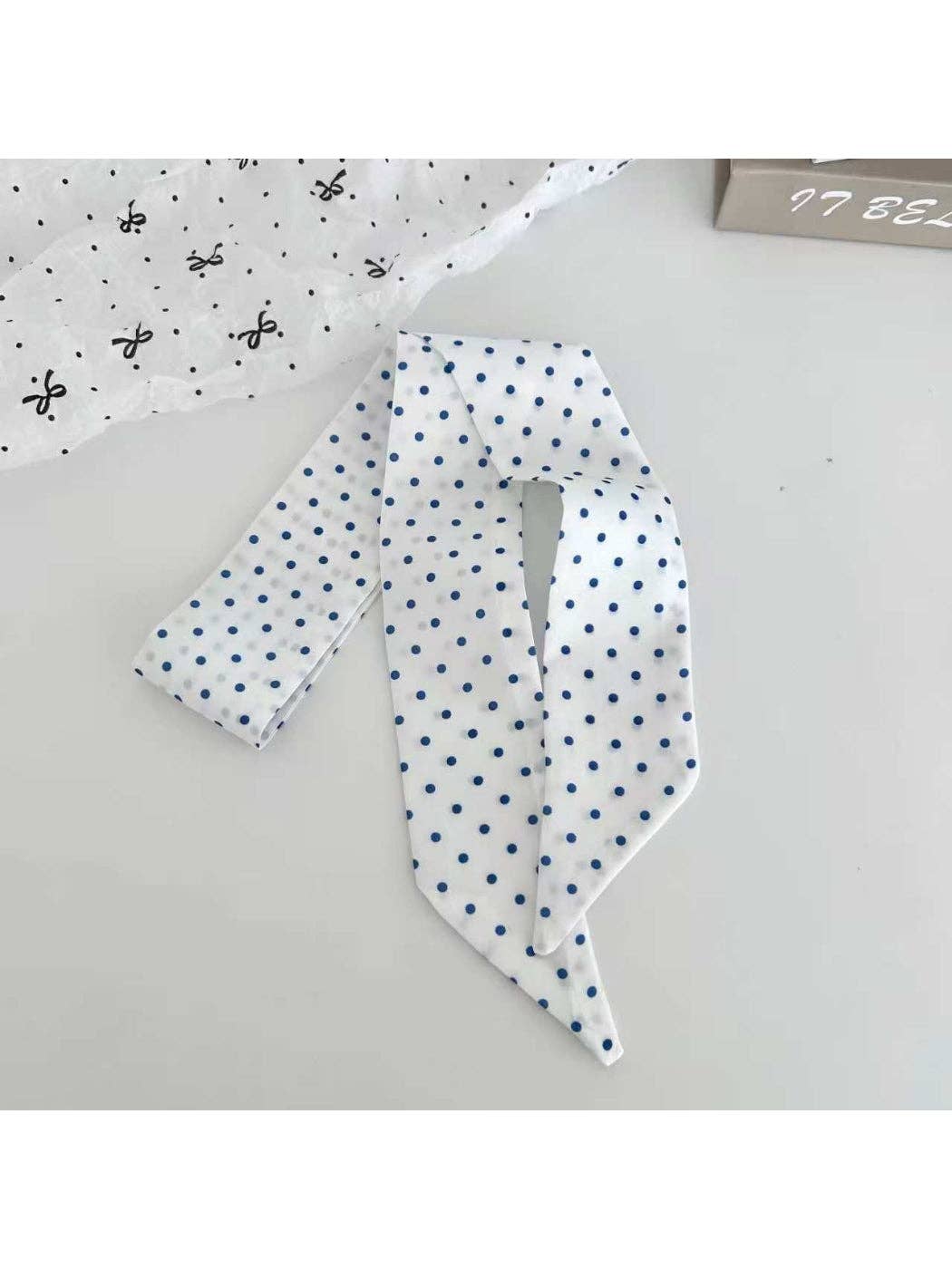 White Classic Repeat Print Skinny Scarf