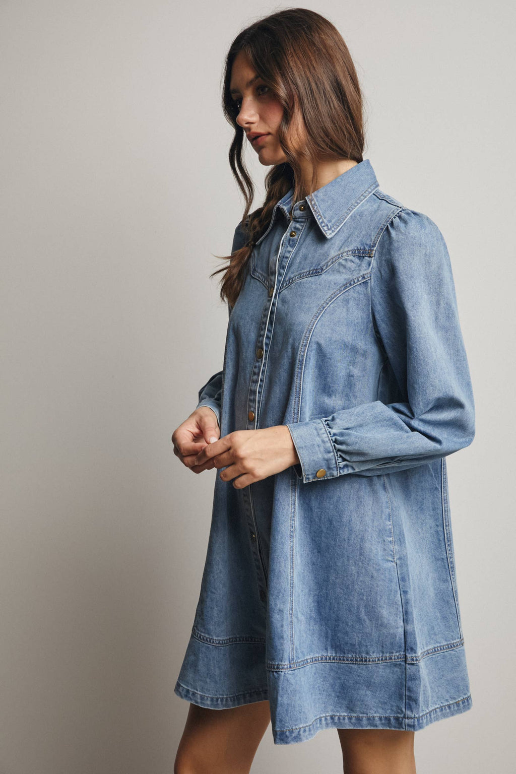 Sun Washed Blue Western Seam Denim Mini Dress