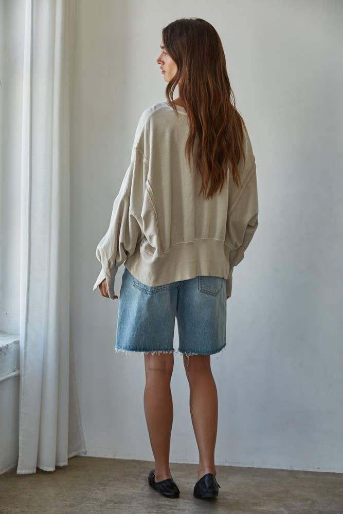 Beige Knit Round Neck Sweatshirt