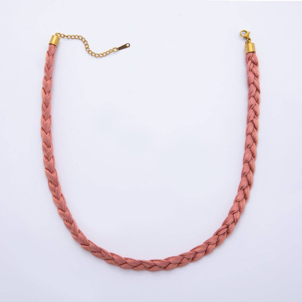 Pink Handmade Fabric Braided Bandana Necklace