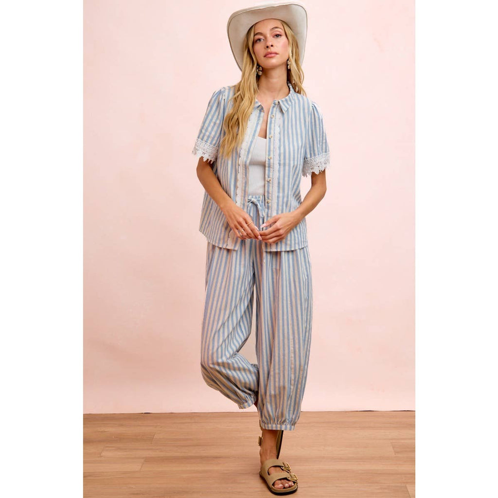 Light Blue Stripes Balloon Pants
