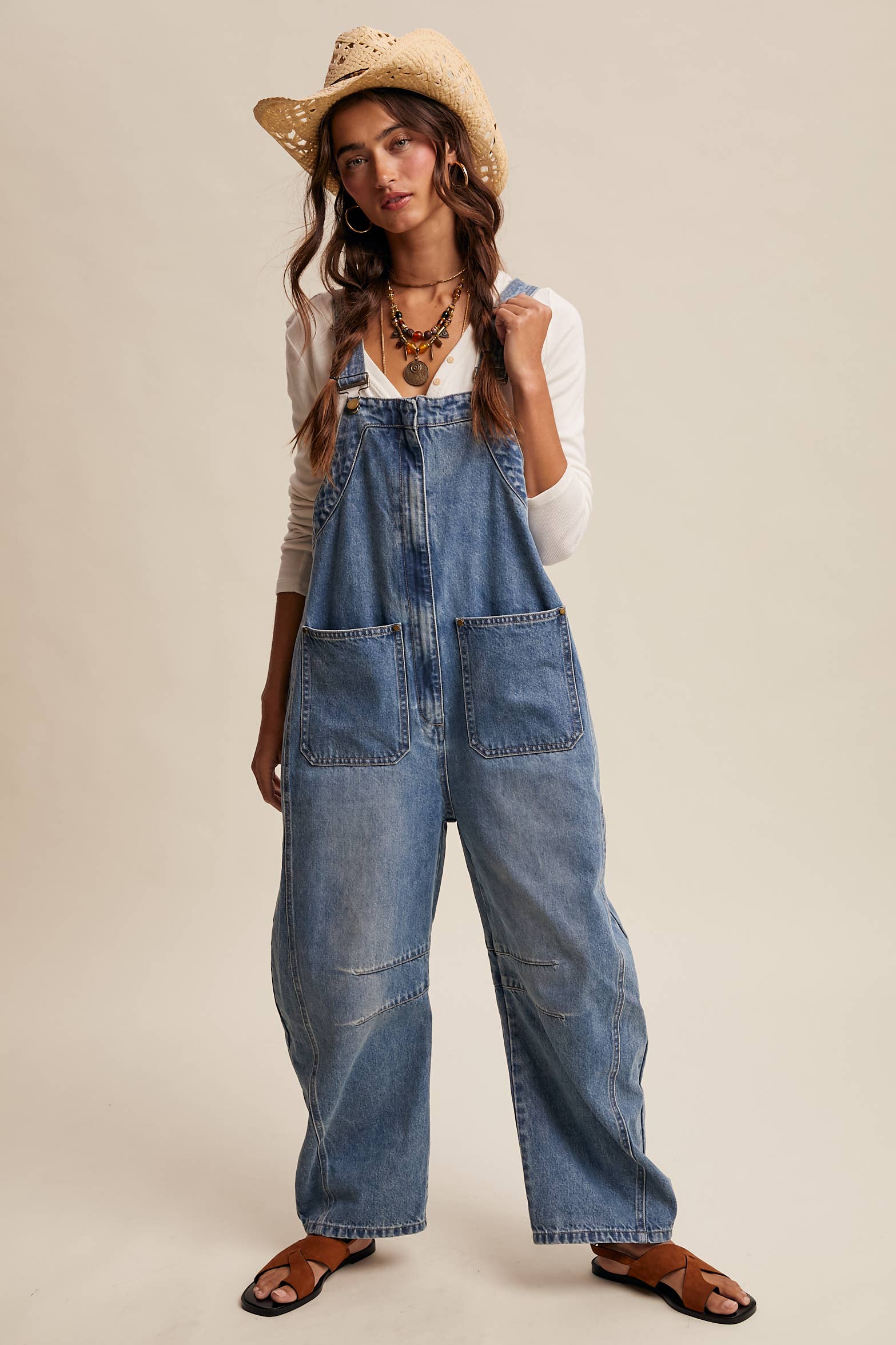 Western Wide Leg Denim Overalls