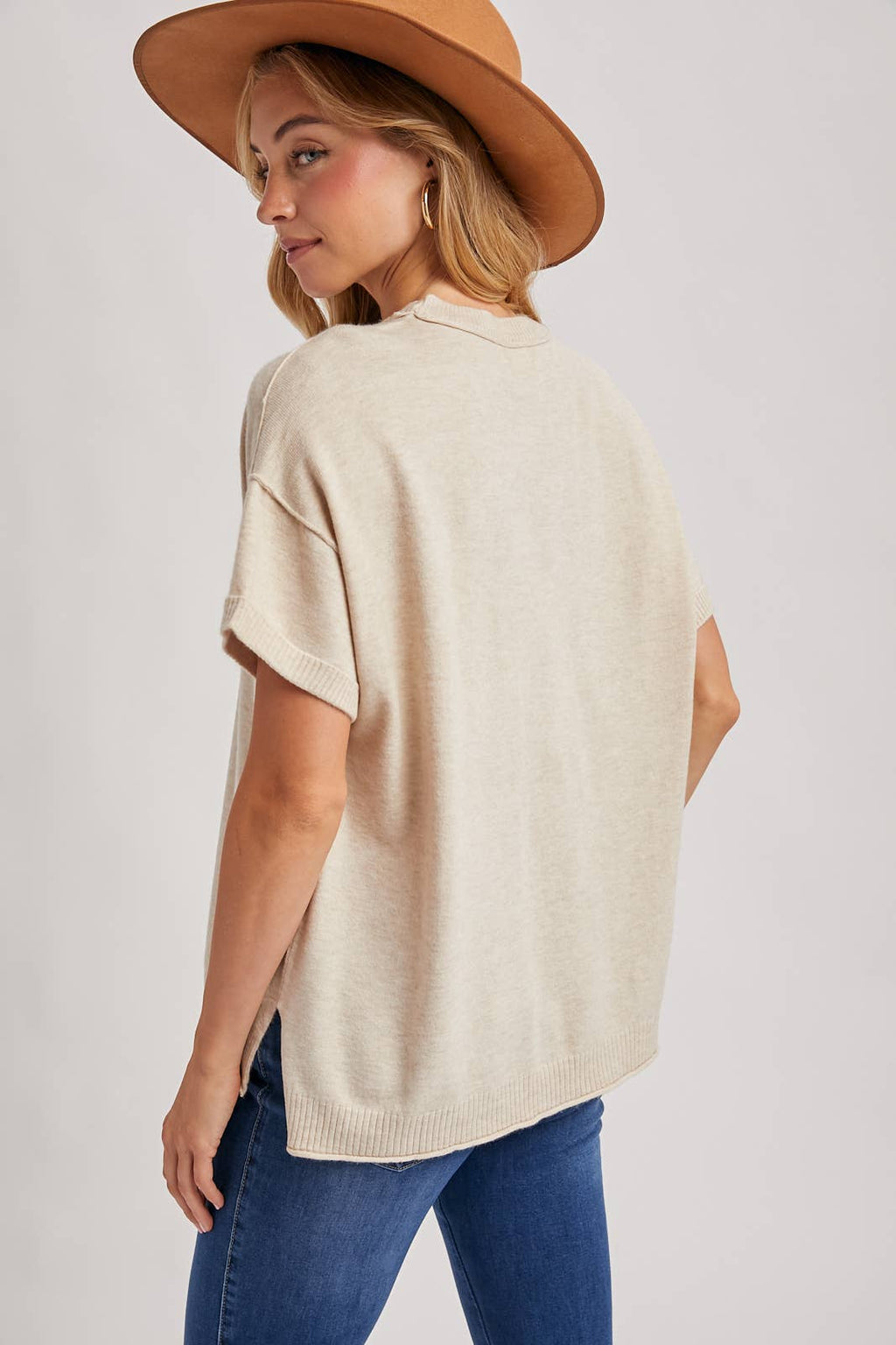 Oatmeal Crew Neck Knit T-Shirt