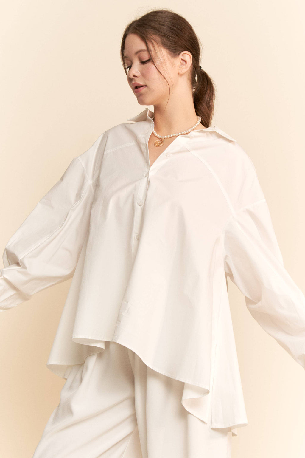 Plus Cream Blouse Long Sleeve Shirt