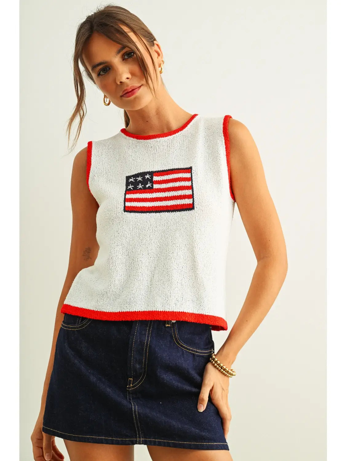 Ivory & Red Contrasted Piping Flag Top