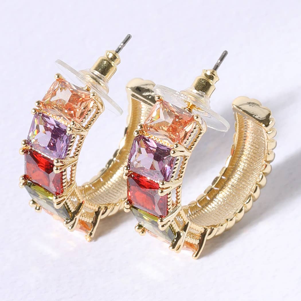 Multicolored CZ Circle Hoop Earring