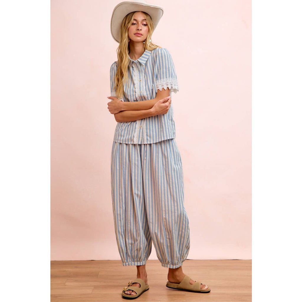 Light Blue Stripes Balloon Pants