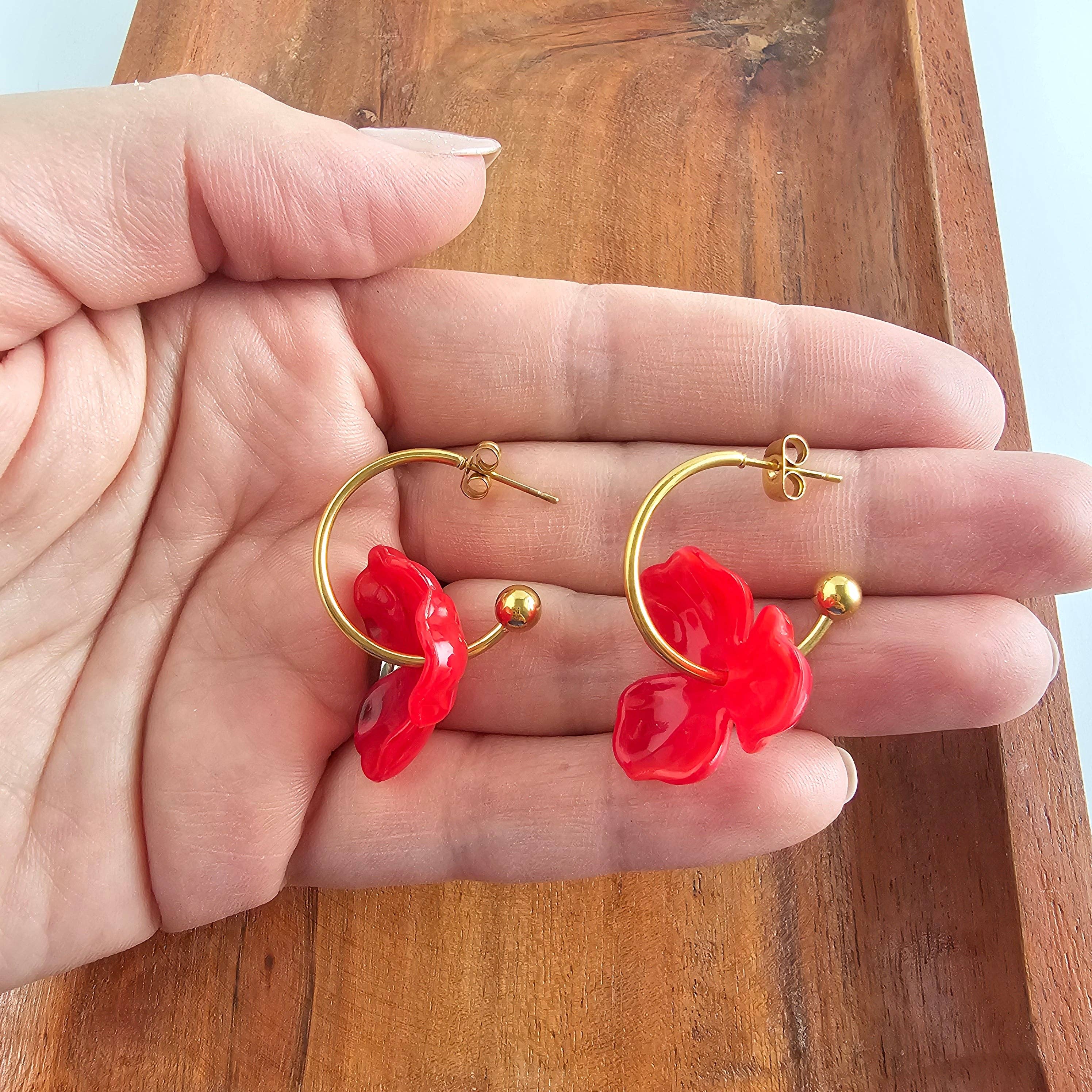Poppy Red Magnolia Hoops