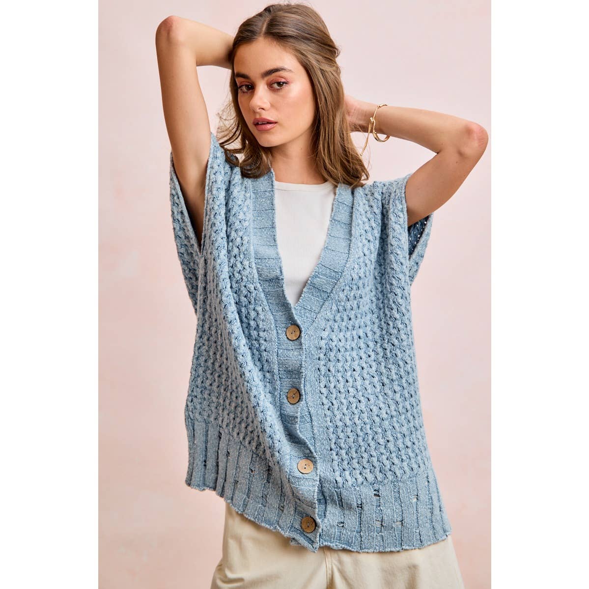 Washed Denim Knit Cardigan