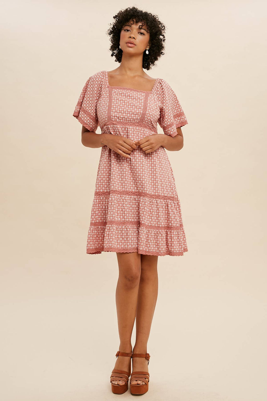 Saffron Floral Square Neck Mini Dress