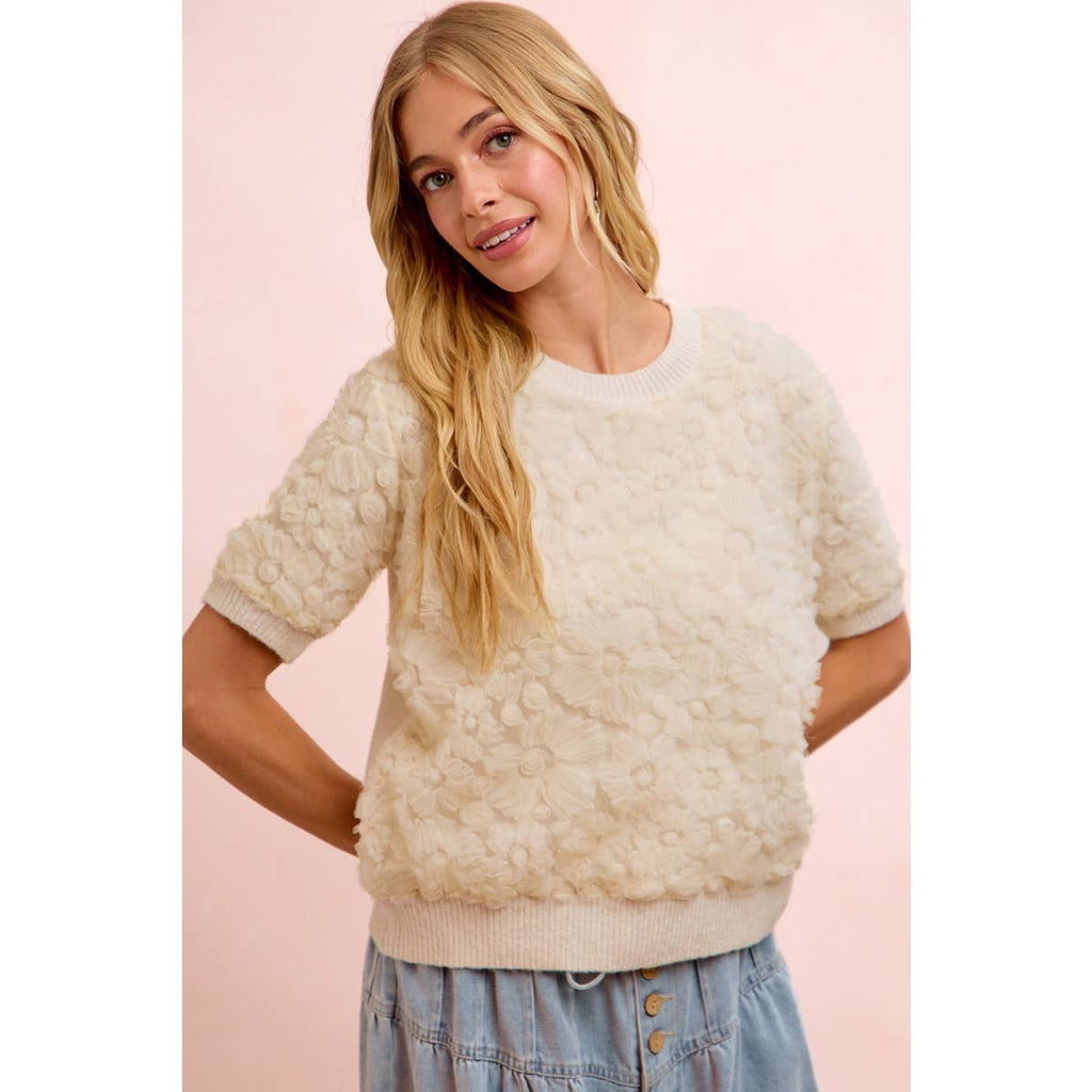 Ivory 3D Flower Lace Top