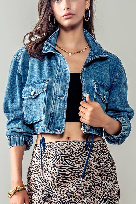 Utility Cropped Denim Jacket