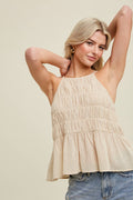 Natural High-Neck Tank With Smock Detail