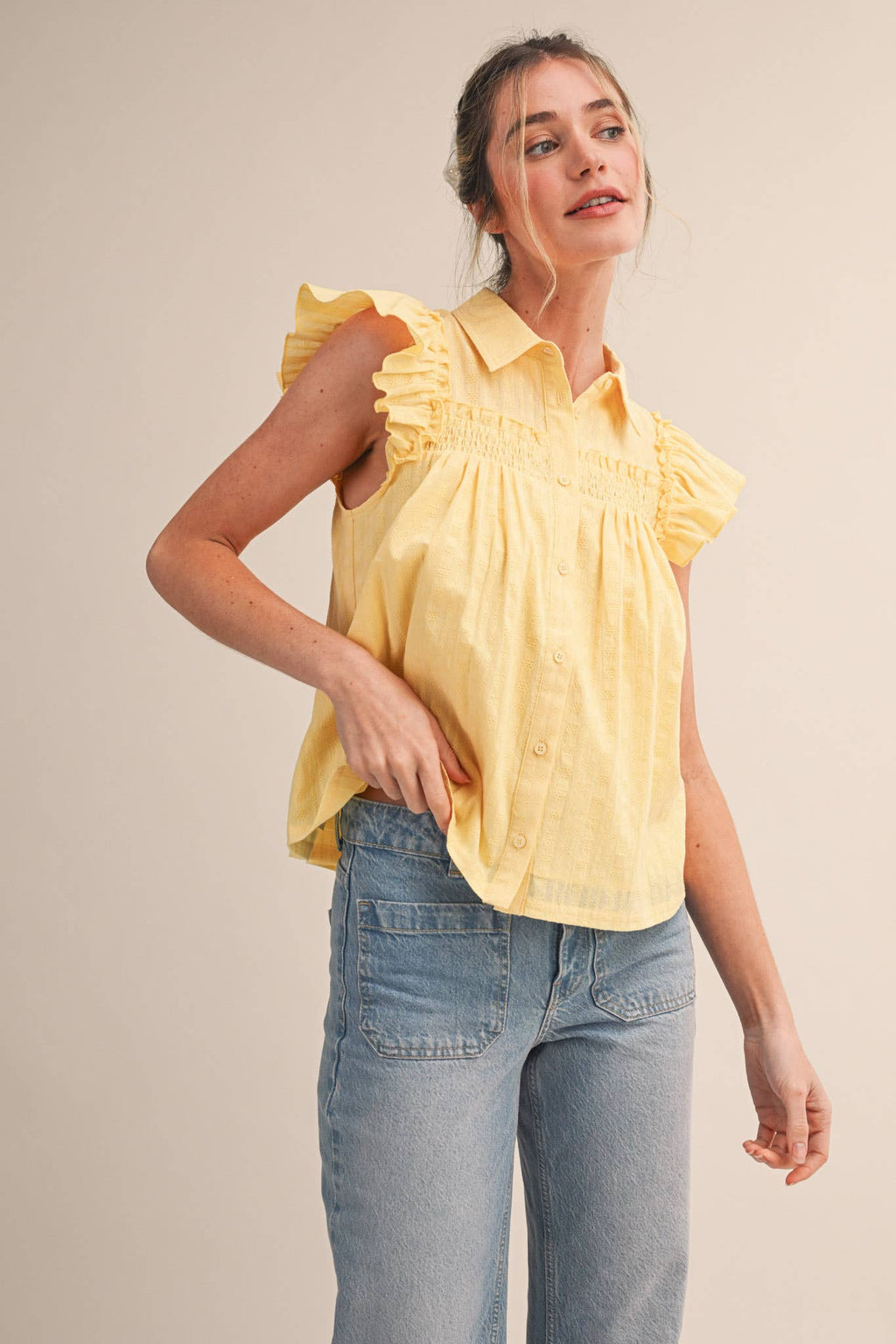 Yellow Cream Ruffle Top