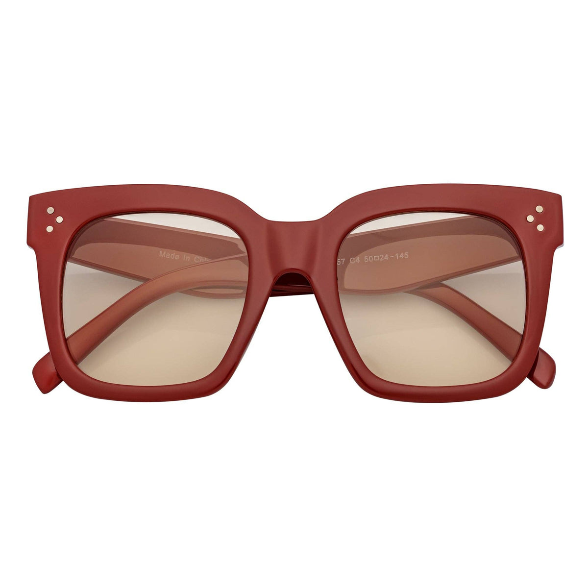 Maroon Light & Tan Oversize Square Horn Rimmed Sunglasses