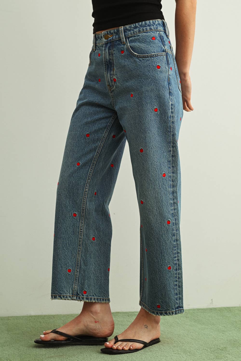Denim Embroidered Pants
