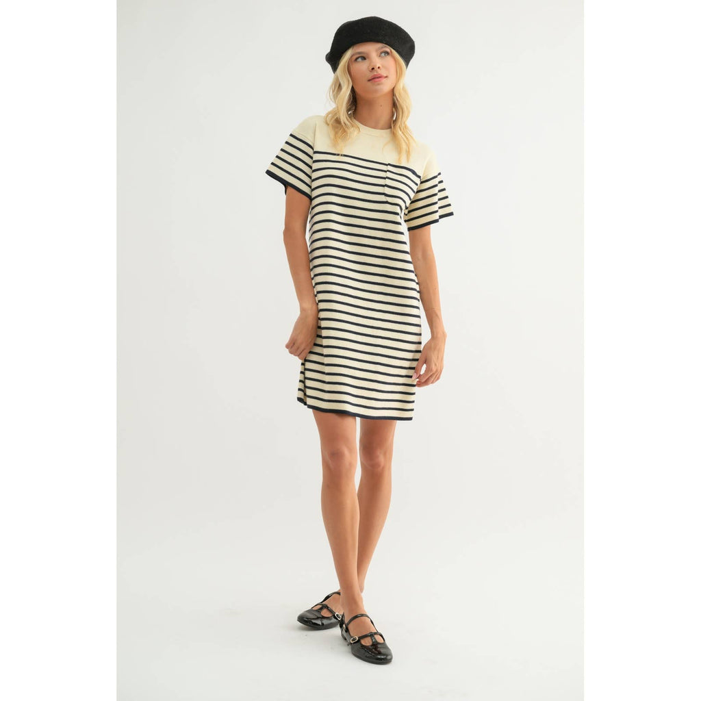 Cream & Black Striped Sweater Mini Dress