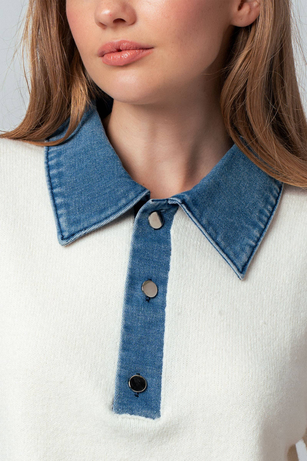 Ivory & Blue Collared Sweater Top