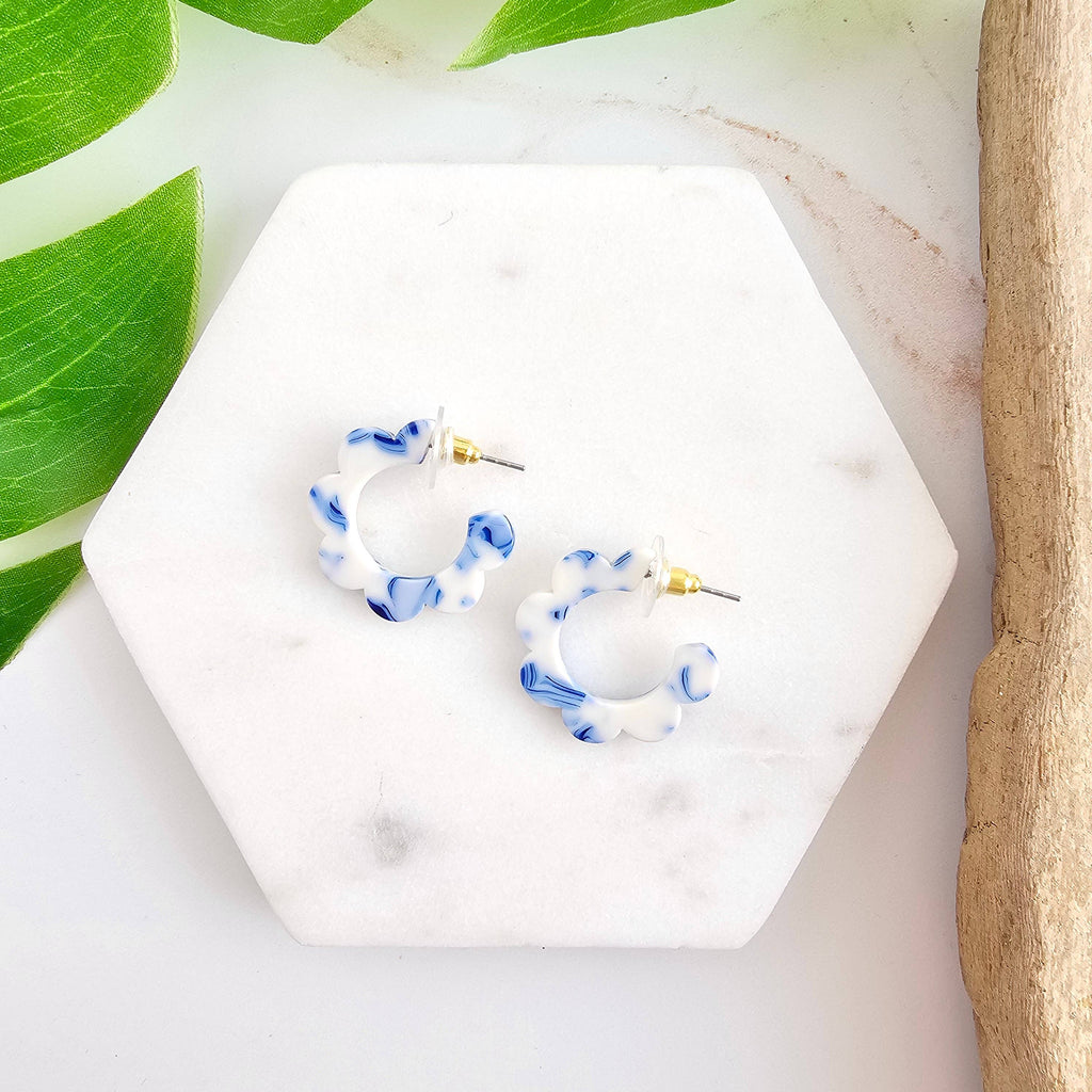 Greek Goddess Blue Flora Mini Hoops