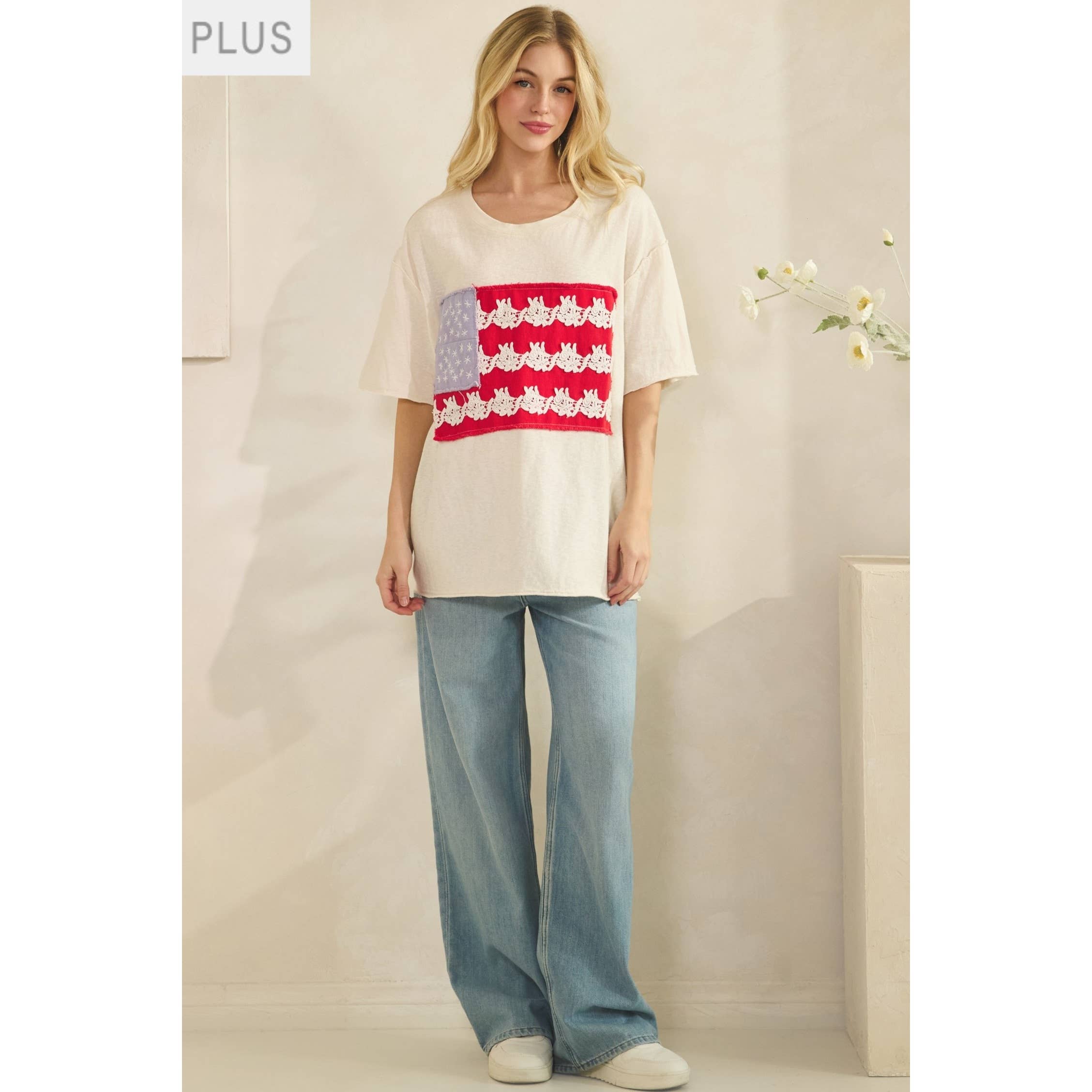 Plus Cream Lace Patched Oversized Tee