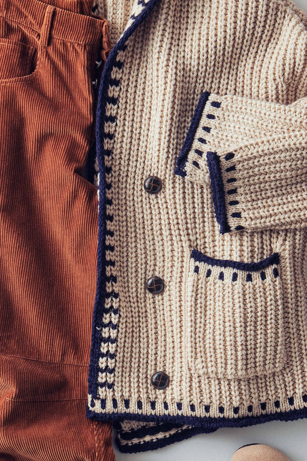 Taupe Chunky Knit Oversized Contrast Cardigan