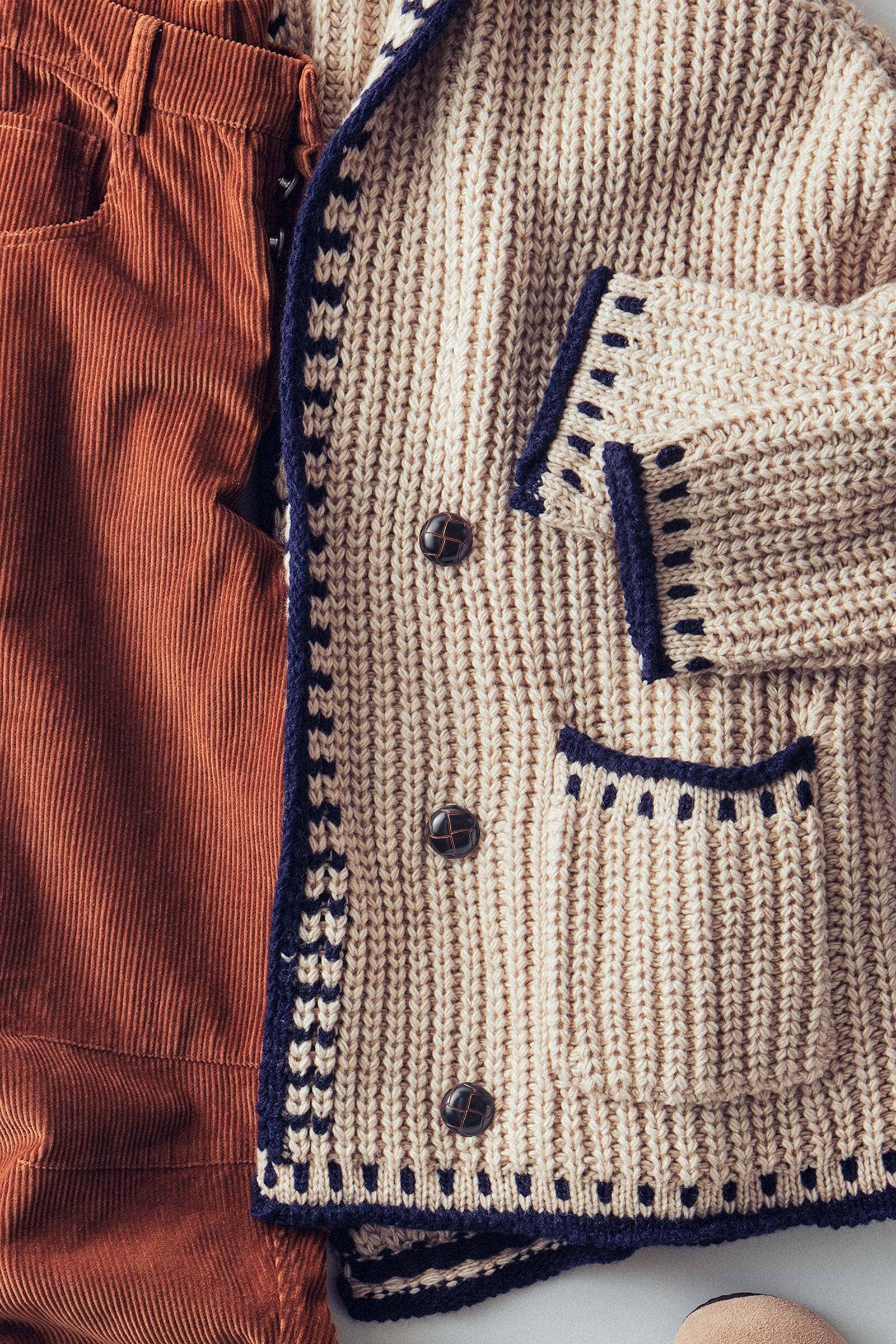 Taupe Chunky Knit Oversized Contrast Cardigan