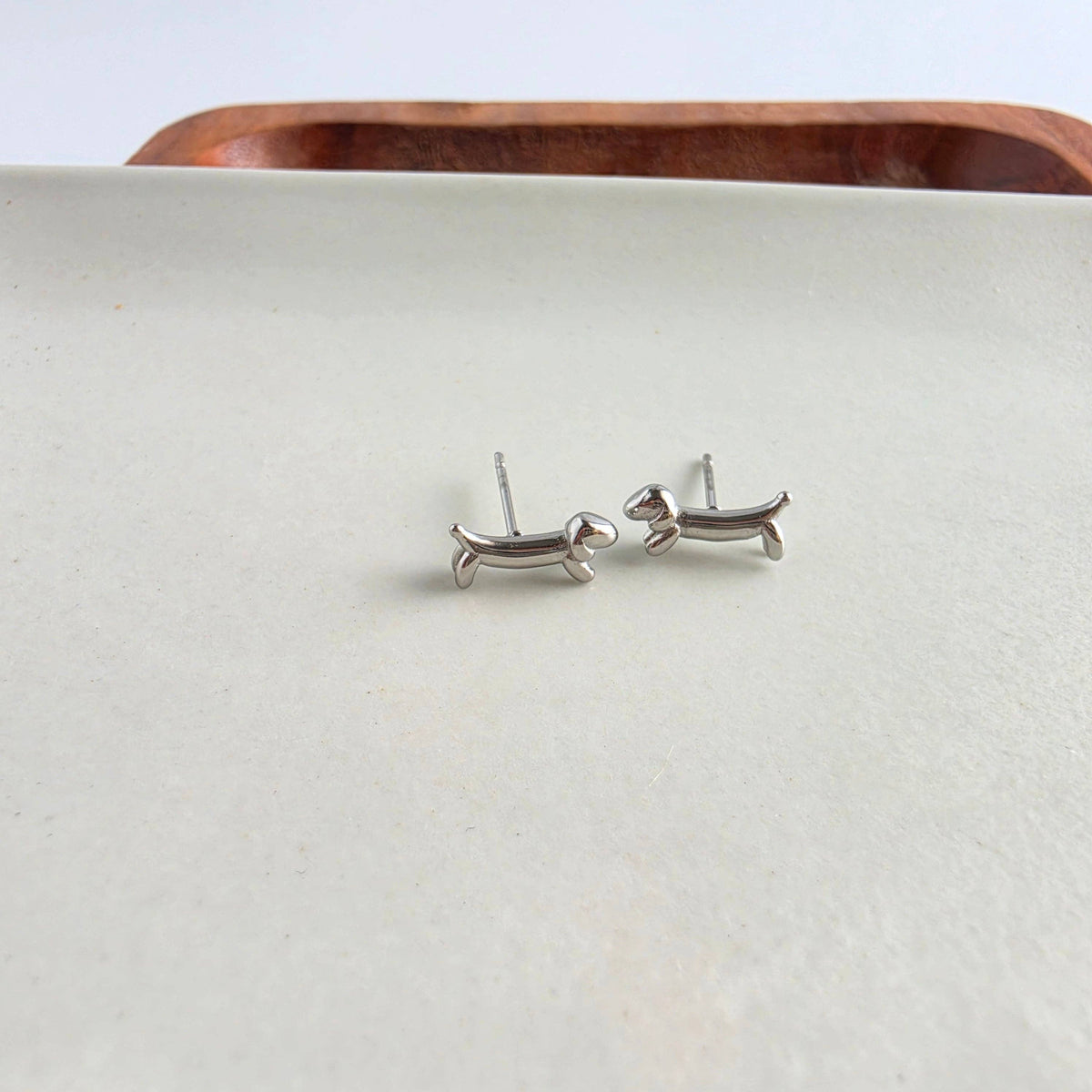 Silver Luxe Dainty Dachshund Studs