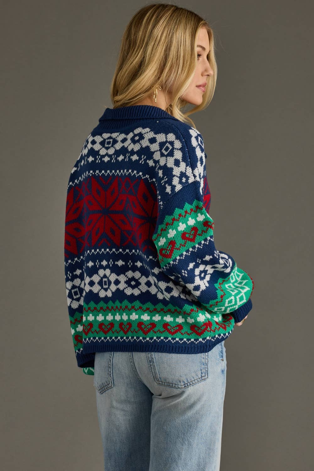Navy & Multicolored Patterned Cardigan