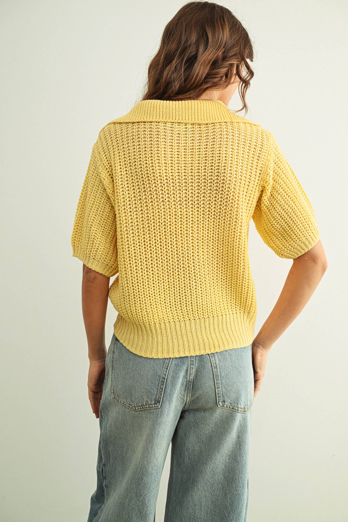 Butter Collared Short Sleeve Knitted Top
