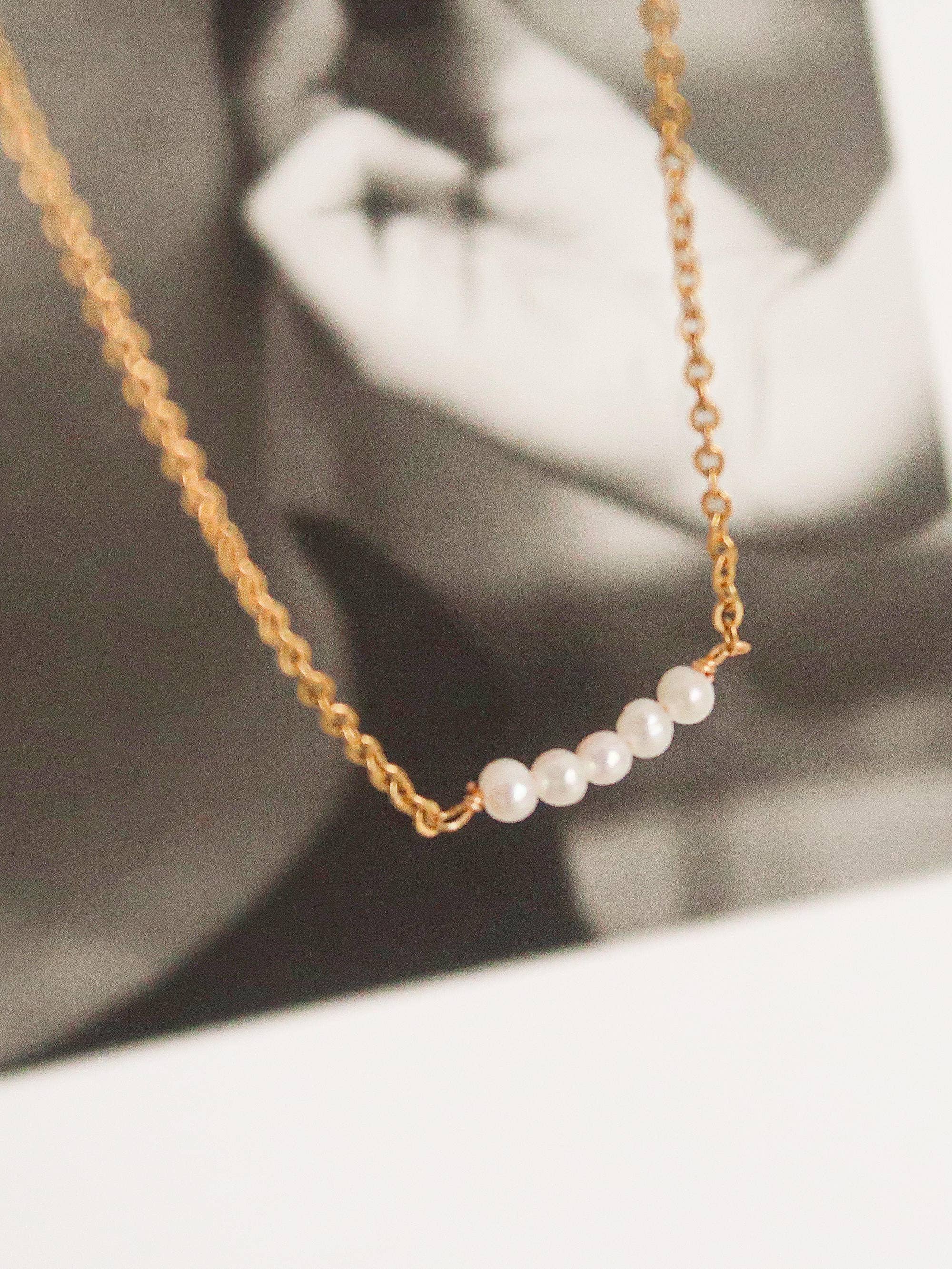 Yellow Gold & Peral 18K Non-Tarnish Petite Pearl Chokers