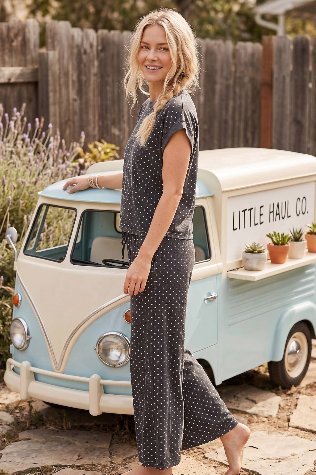Blackish Charcoal Dot Lounge Top