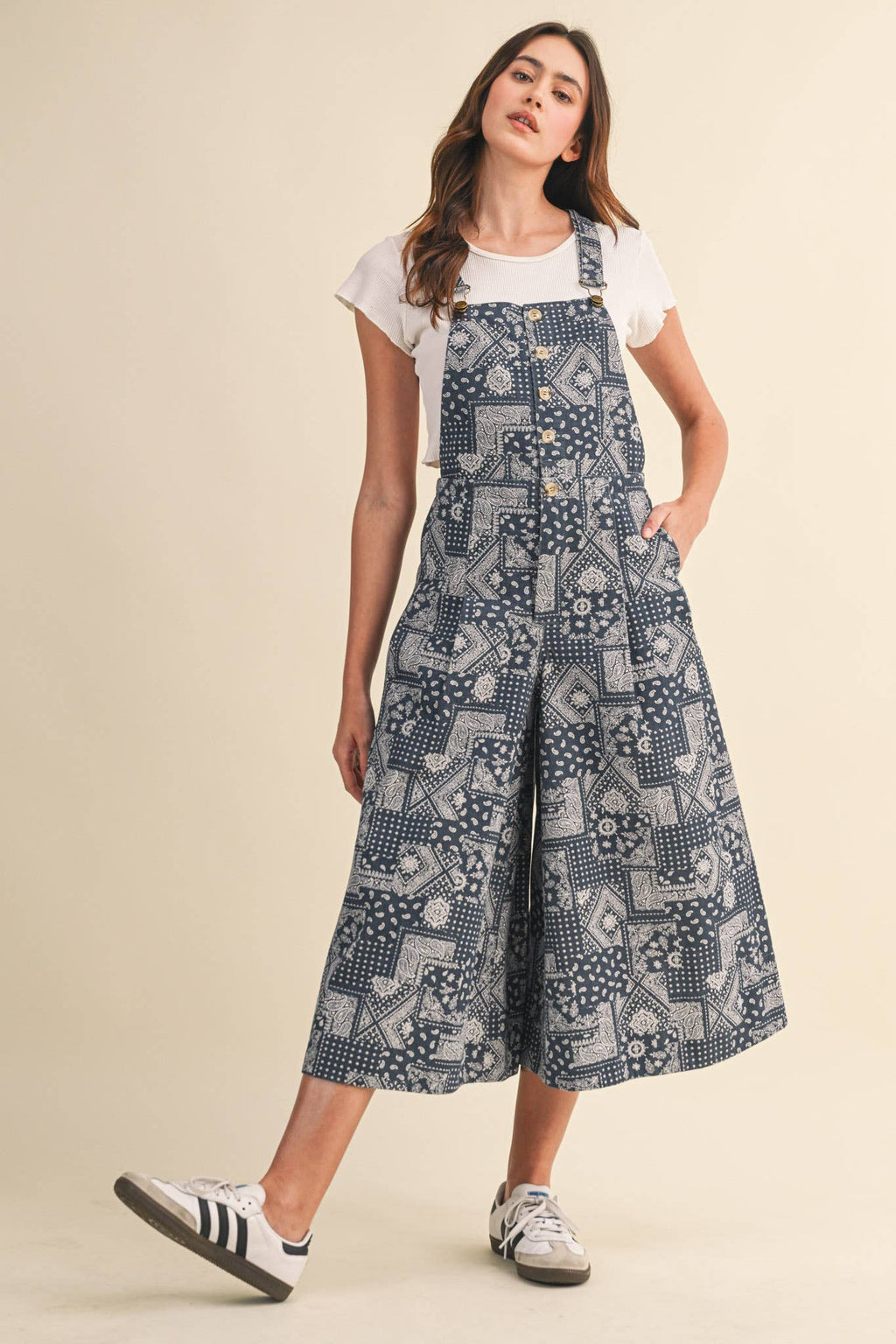 Blue & Navy Bandana Print Overalls