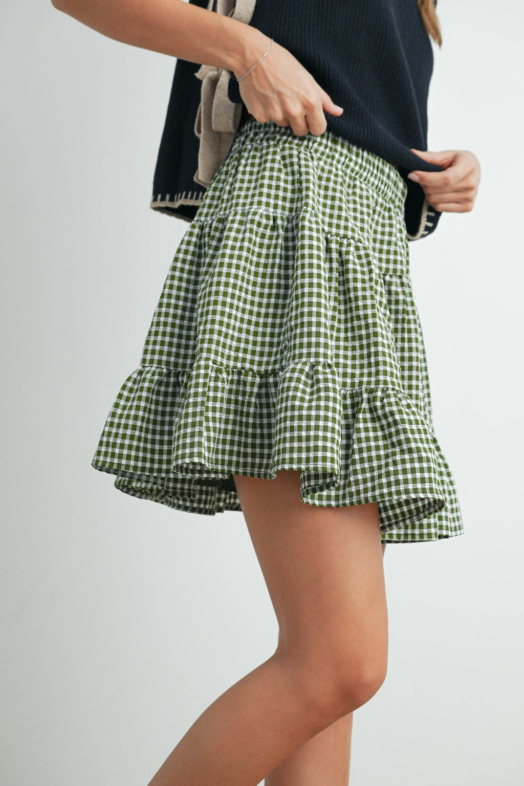 Olive High Waist Check Skirt