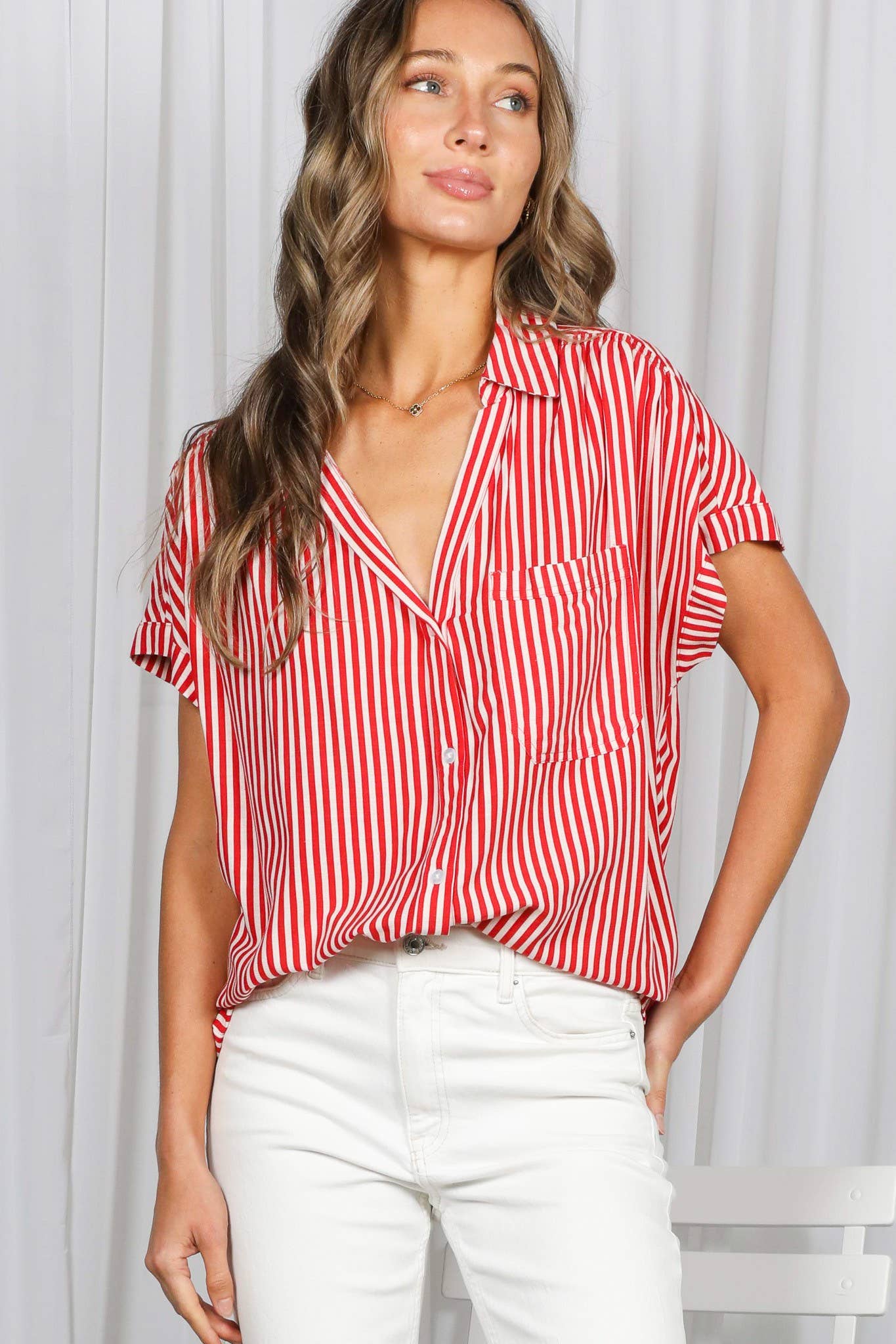 Red Collared Short Sleeve Shirt