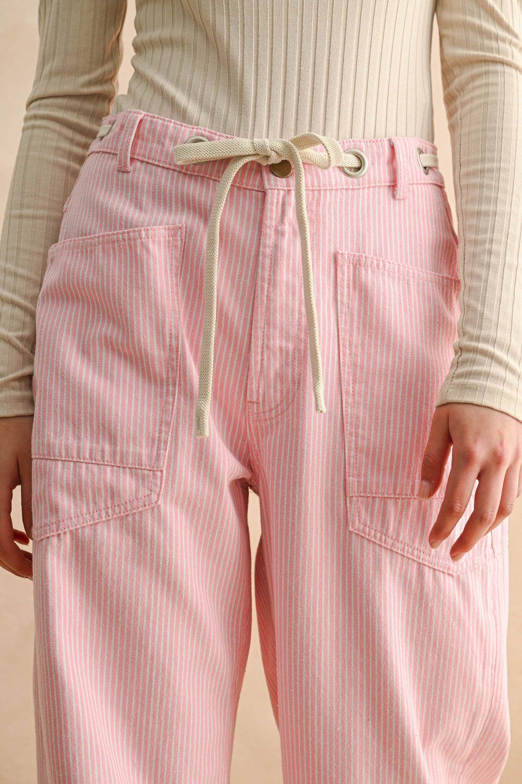 Pink Striped Barrel Pant