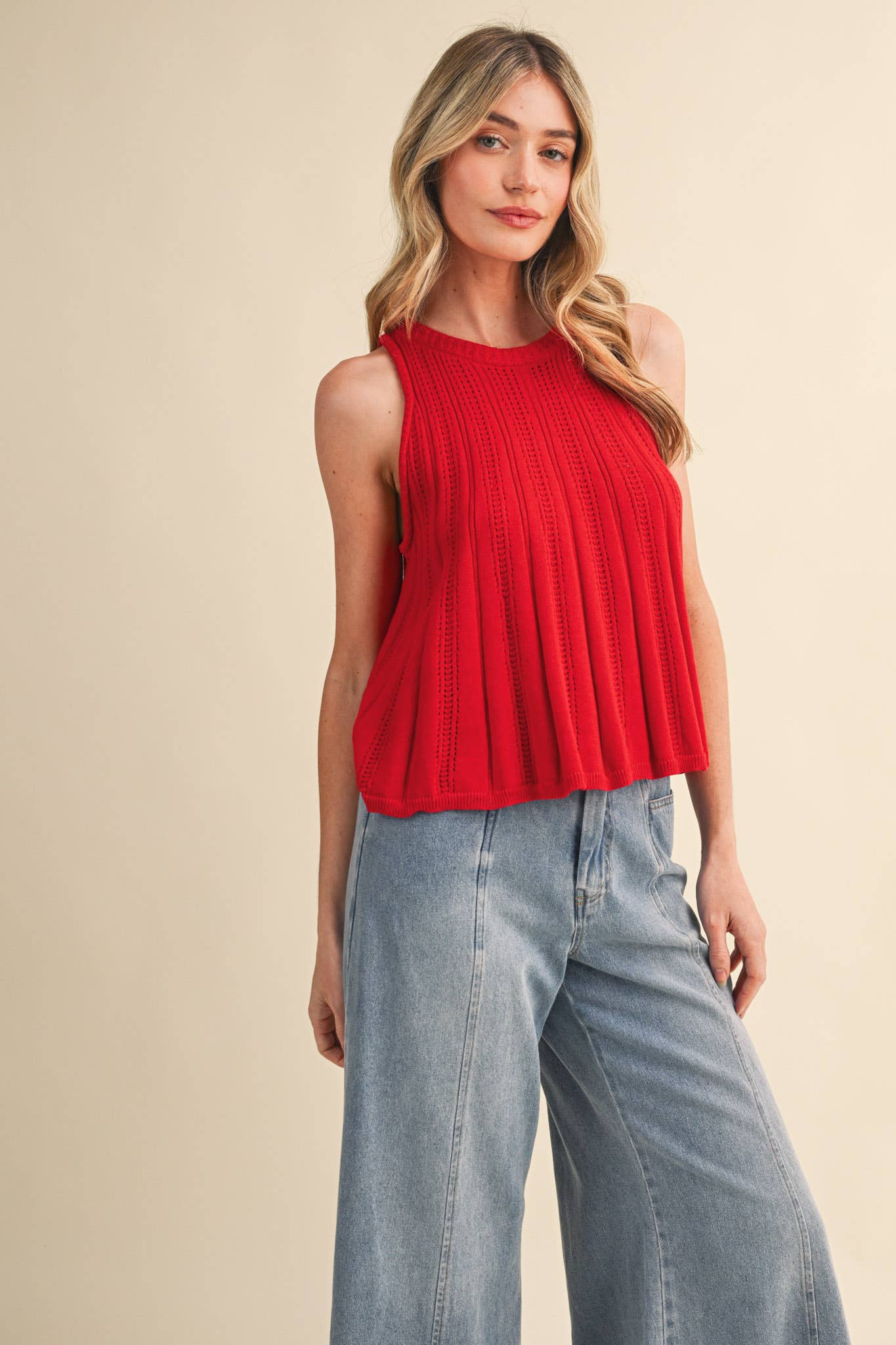 Poppy Red Sleeveless Knit Tank